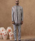 Grey embroidered indo-western jacket kurta set