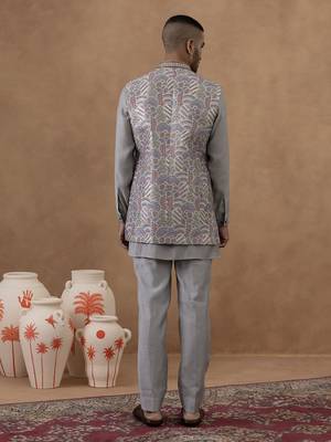 Grey embroidered indo-western jacket kurta set 4