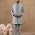 Grey thread-embroidered long bundi kurta set