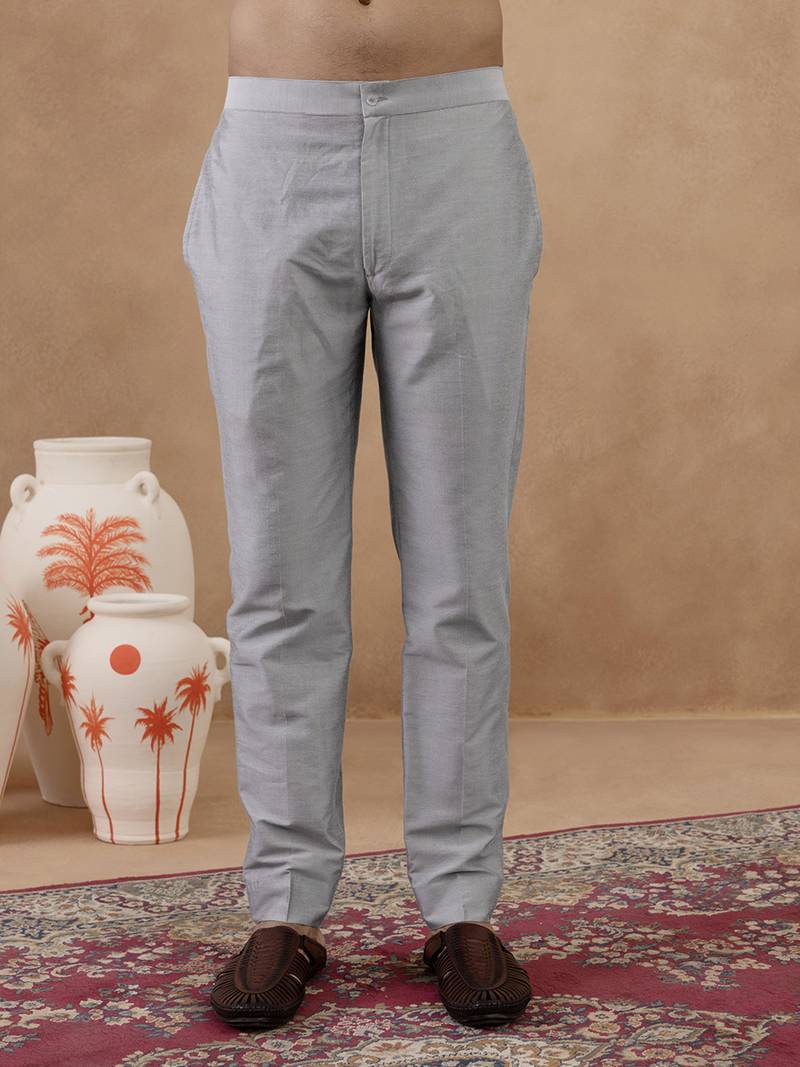 Grey thread-embroidered long bundi kurta set