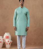 Pista green cotton linen kurta set