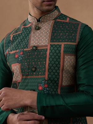 Forest green printed bandi kurta set 2