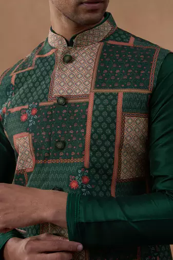 Forest green printed bandi kurta set