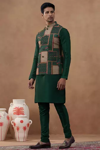 Forest green printed bandi kurta set
