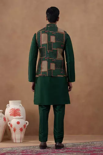 Forest green printed bandi kurta set