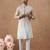 Beige embroidered long jacket kurta set
