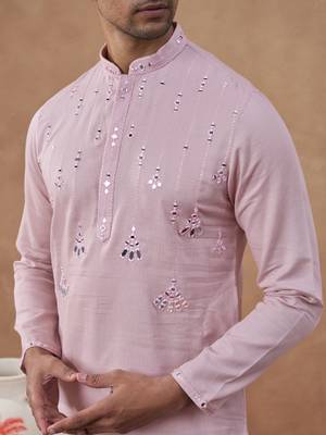 Peach mirror embroidered kurta set 2