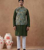 Green printed bundi kurta set