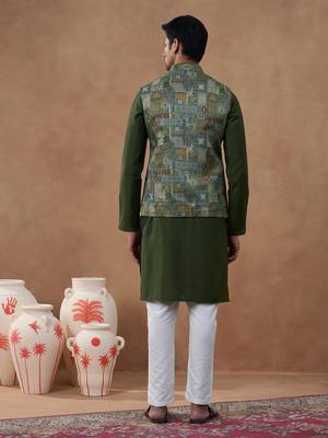 Green printed bundi kurta set 4