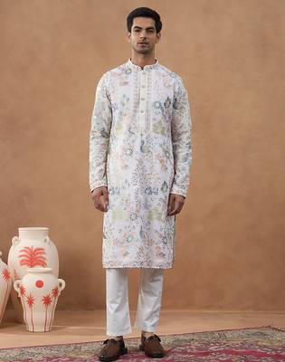 Cream floral embroidered kurta set 1