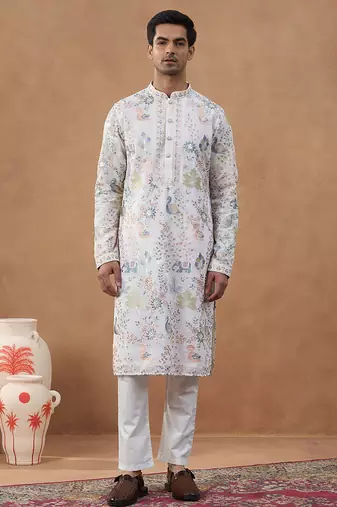 Cream floral embroidered kurta set