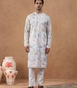 Cream floral embroidered kurta set