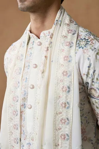 Cream floral embroidered kurta set
