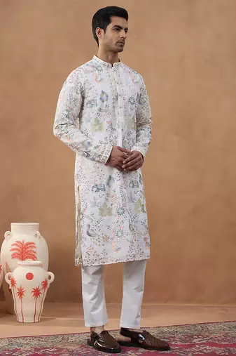 Cream floral embroidered kurta set