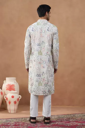 Cream floral embroidered kurta set