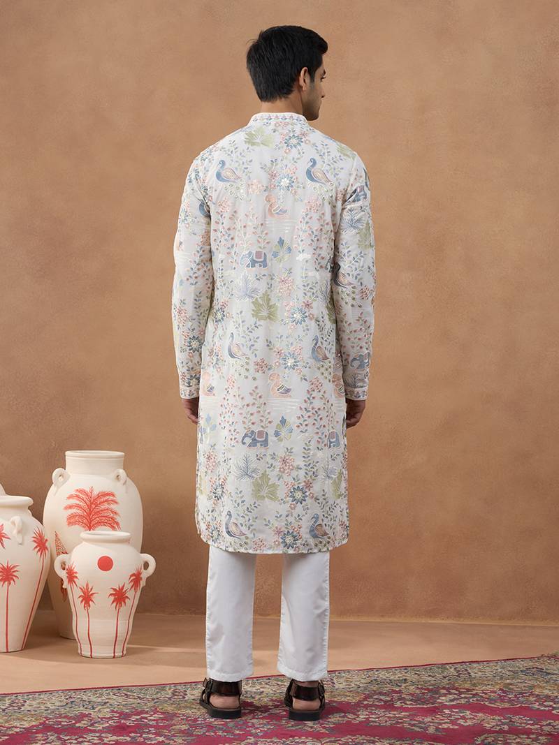 Cream floral embroidered kurta set