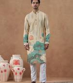 Cream floral printed chikankari kurta set