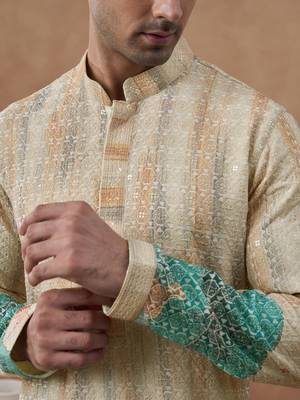Cream floral printed chikankari kurta set 2