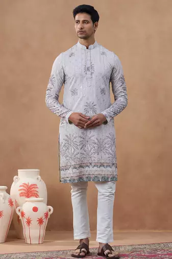 Light grey textured kurta set