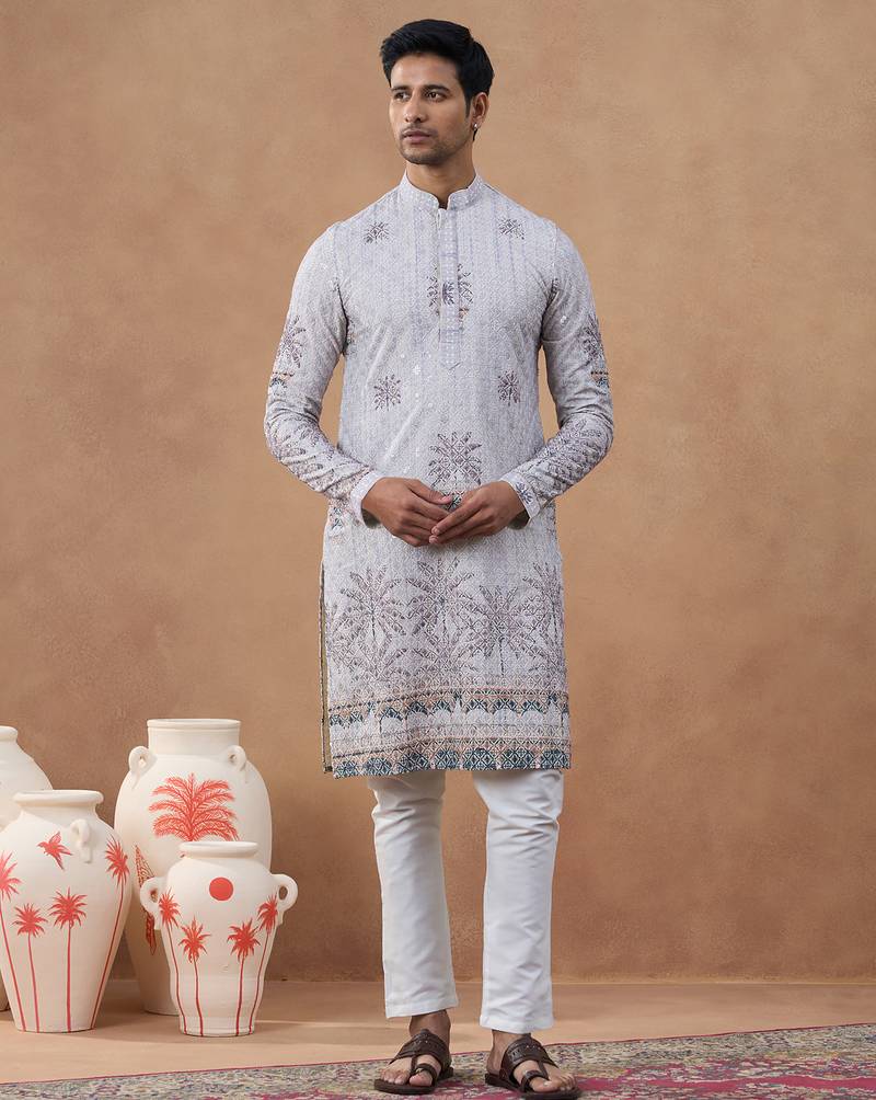 Light grey textured kurta set