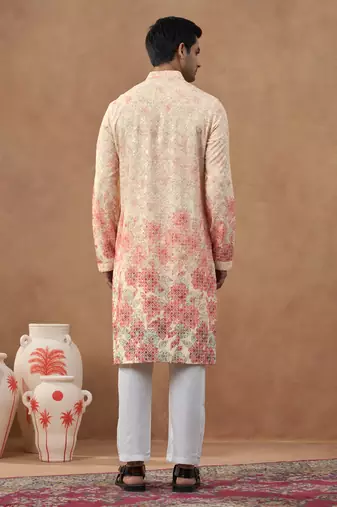Cream ombre chikankari printed kurta set