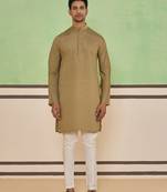 Brown textured striped kurta set