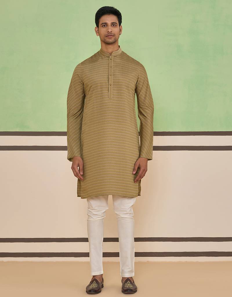 Brown textured striped kurta set