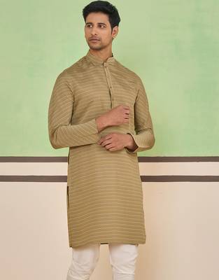 Brown textured striped kurta set 2