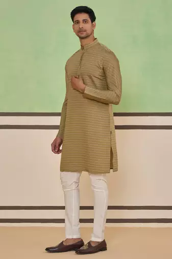Brown textured striped kurta set