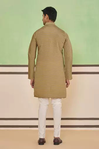 Brown textured striped kurta set