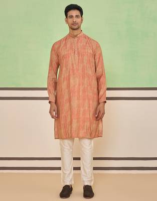 Peach gold ethnic textured kurta set 1