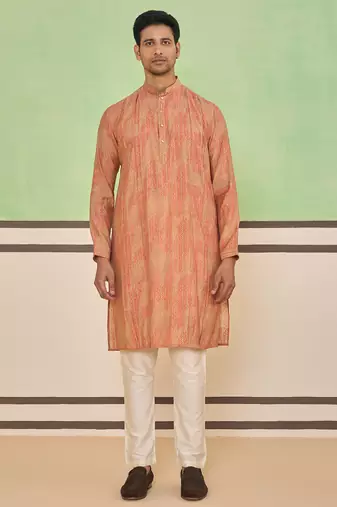 Peach gold ethnic textured kurta set