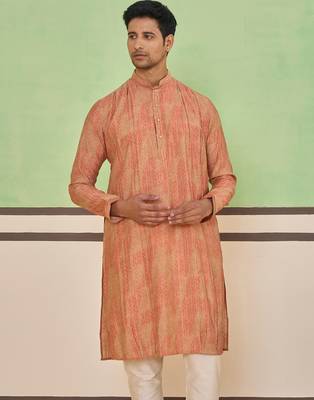 Peach gold ethnic textured kurta set 2