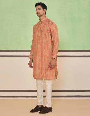 Peach gold ethnic textured kurta set 3