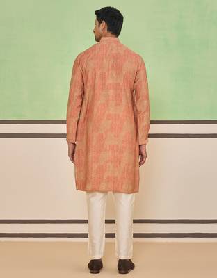 Peach gold ethnic textured kurta set 4