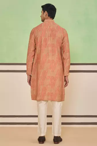 Peach gold ethnic textured kurta set