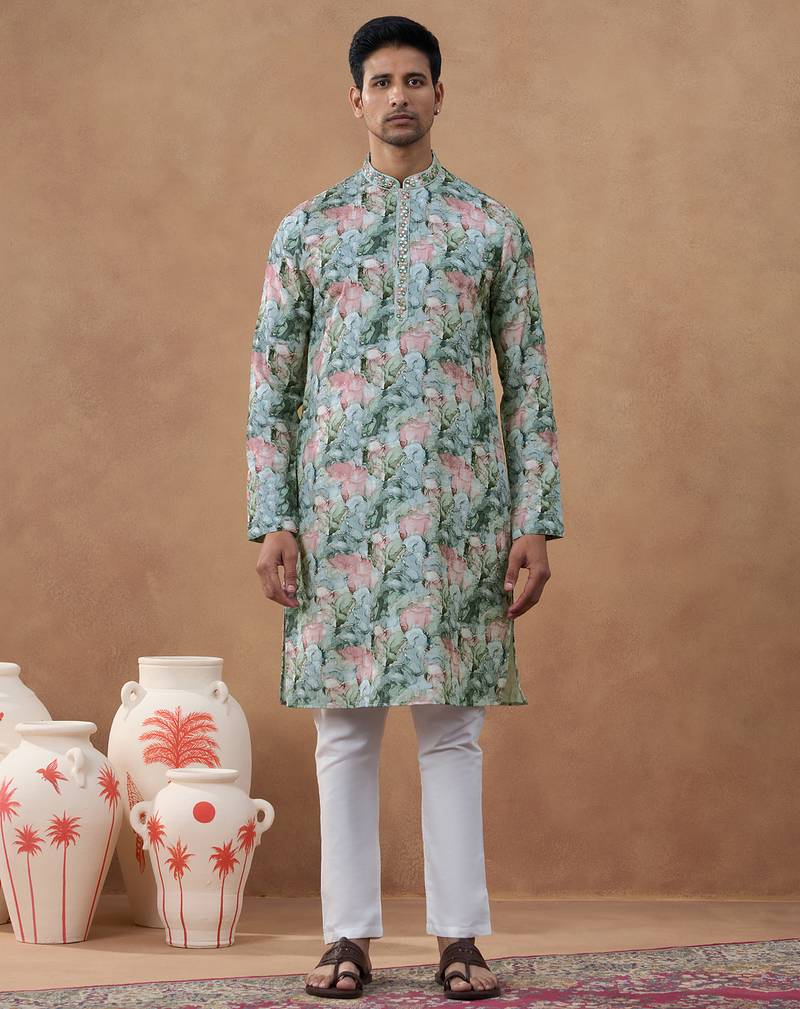 Multi color floral printed kurta set