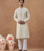 Cream zig-zag embroidered kurta set
