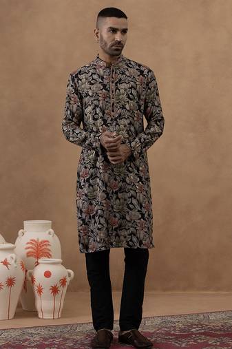 Black floral festive kurta set