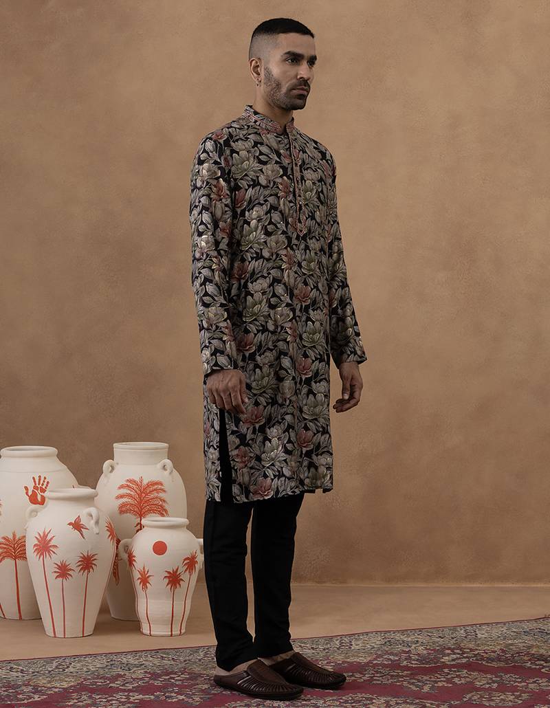 Black floral festive kurta set
