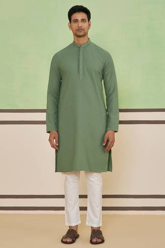 Sage green textured kurta set