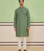Sage green textured kurta set