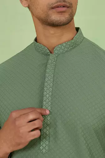 Sage green textured kurta set