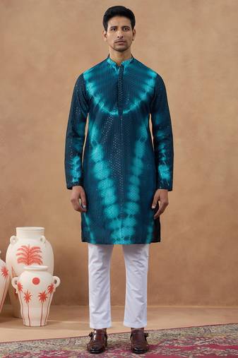 Teal ombre patterned sequin kurta set