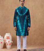 Teal ombre patterned sequin kurta set