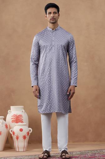 Lavender self-texture kurta set