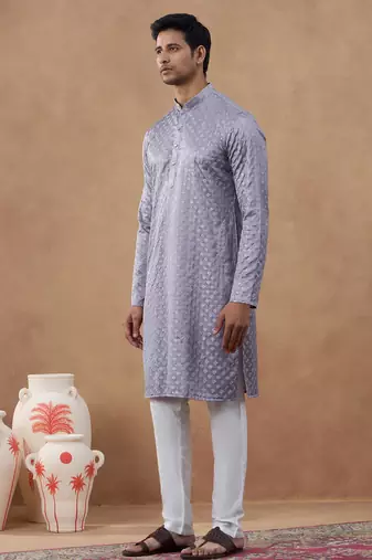 Lavender self-texture kurta set
