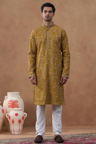 Mustard floral embroidery kurta set