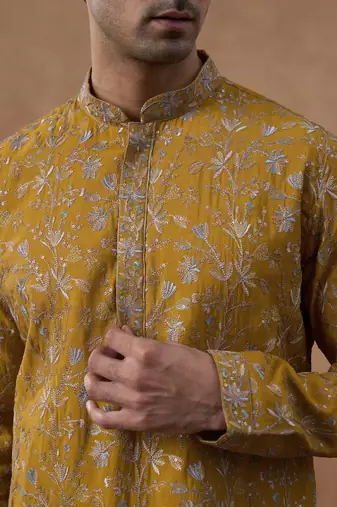 Mustard floral embroidery kurta set