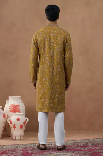 Mustard floral embroidery kurta set